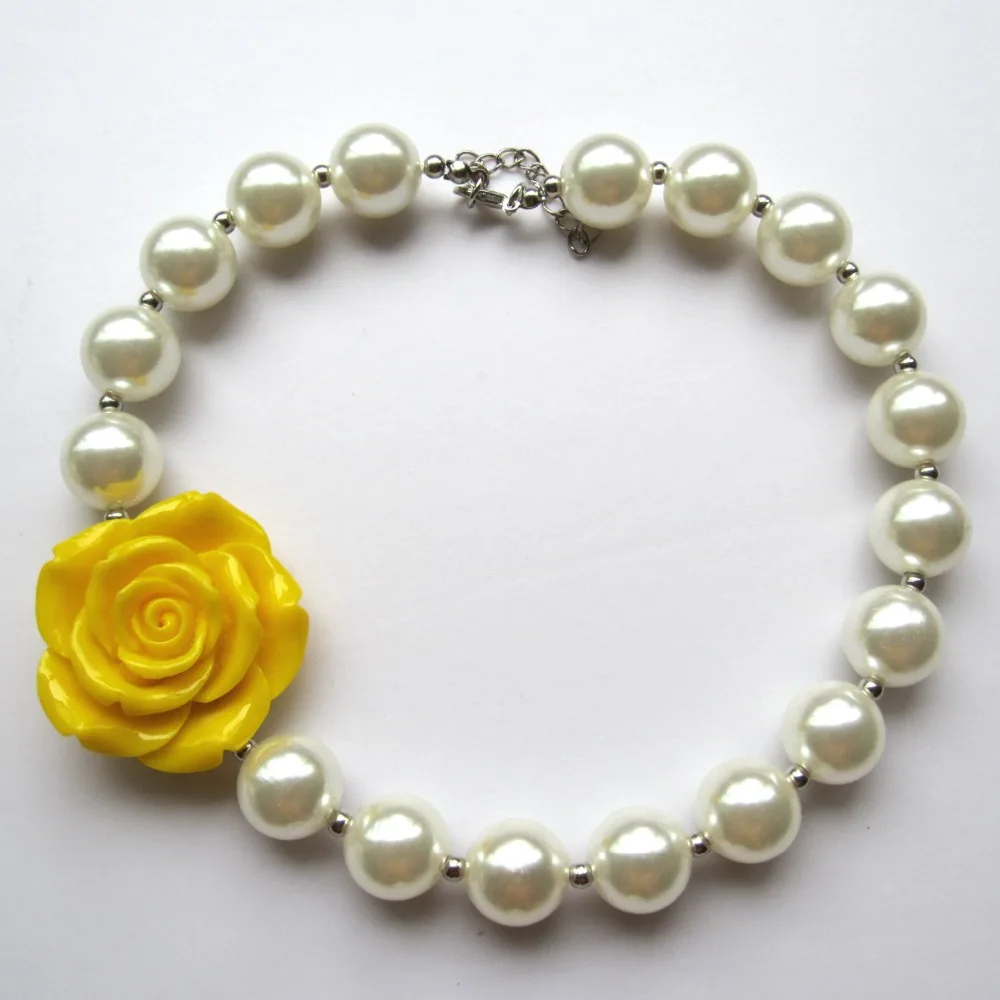 42mm Yellow Resin Flower Pearl Necklace Best Gifts For Baby Gifts 16mm