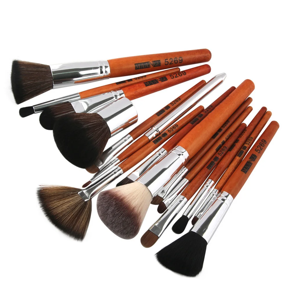 

New 15pcs Wooden Handle Makeup Brushes Set Foundation Cream Blush Eyeshadow Eyeliner Eyebrow Blending Brush Cosmetic Tools