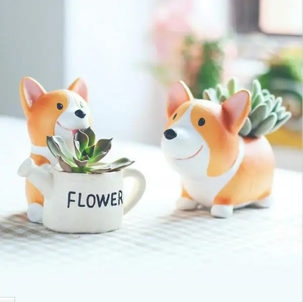 

Creative Resin Planter Flowerpot Kawaii Corgi Garden Succulent Plants Jardin Bonsai Desk Flower Pot Can Mix Order