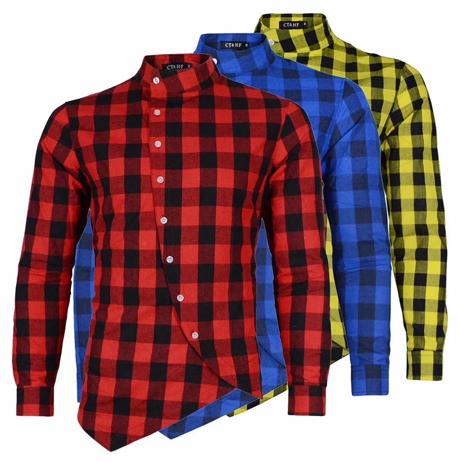 

Zogaa 2019 Men's Cotton Long Sleeve Contrast Plaid Dress Shirt Male Smart Casual Tops Slim Fit Regular Male Top Camisa Masculina