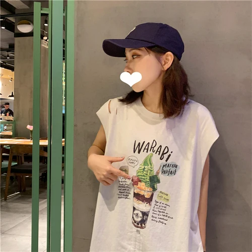 

Letter Printed Casual Loose Basic All Match Fashion 2019 Summer Hot Sale Hit Female Women Sleeveless Hollow Out Hole T-shirts