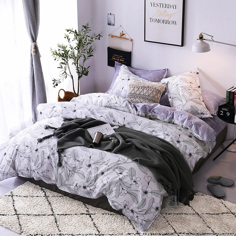 

Flowers and Leaves Pattern Duvet Cover Set Twin Queen Size Bedding Sets Bed Sheet Pillow Case For Adults