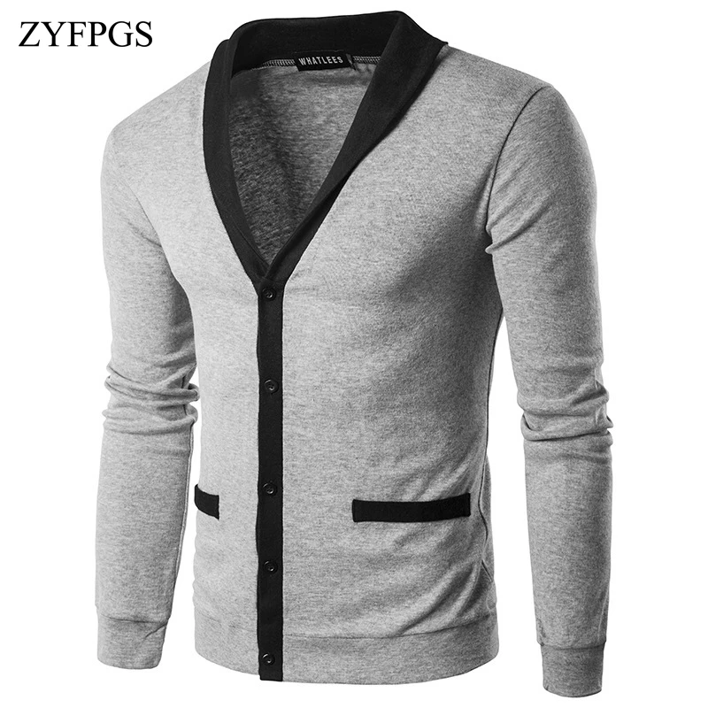 ZYFPGS Новый Для мужчин Slim Fit Длинные рукава V воротник кардиган с Повседневное теплые зимние свитер с полосками Для мужчин s вязаный свитер