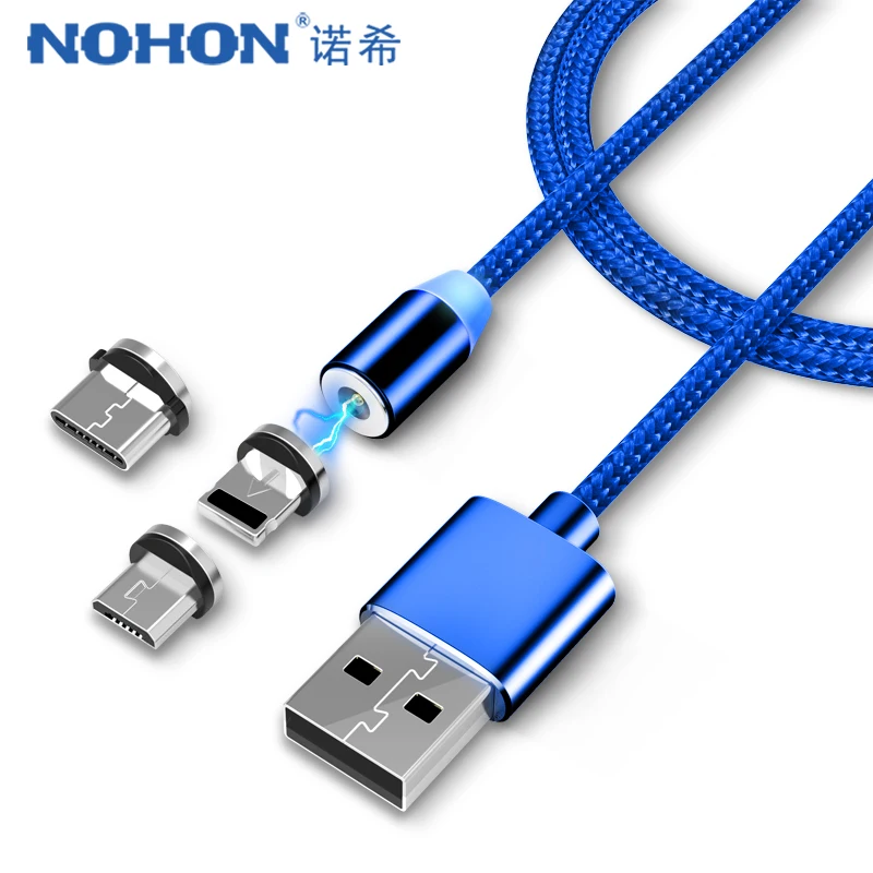 

NOHON LED Fast Magnet Charger Cable Lighting 8 Pin Micro USB Type C For iPhone X 7 8 6 Xiaomi 4 3 in 1 Magnetic Charging Cables