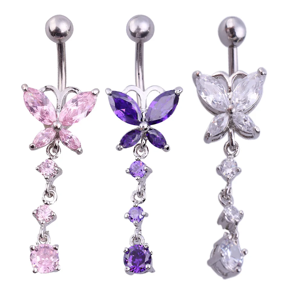 Buy Fashion Crystal Butterfly Dangle Steel Navel Belly