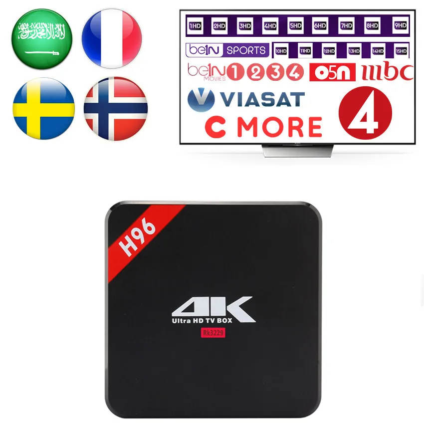 

Arabian H96 Android TV Box RK3229 Quad core Cortex A7 Android 6.0 TV Box 1G/8G HDMI 2.0 WIFI 4K 1080P Arab France Europe Denmark
