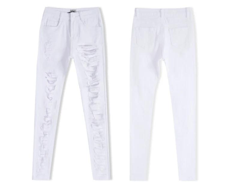 Женские рваные джинсы с высокой талией, обтягивающие джинсы, женские эластичные узкие джинсовые брюки, потертые джинсы, женские белые брюки