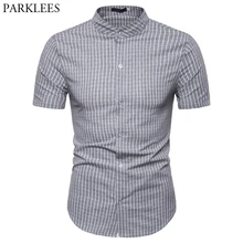 Маленькая клетчатая Повседневная рубашка мужская летняя брендовая приталенная рубашка с коротким рукавом мужская рубашка на пуговицах мужская рубашка Camisa Masculina