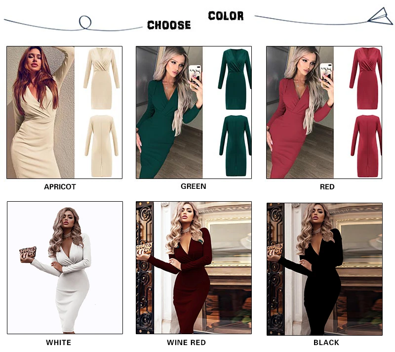 Autumn Sexy Dress Women Empire V Neck Sheath Long Sleeve Knee Length Bodycon Dresses Plus Size Woman Party Vestidos Mujer 2018 (17)