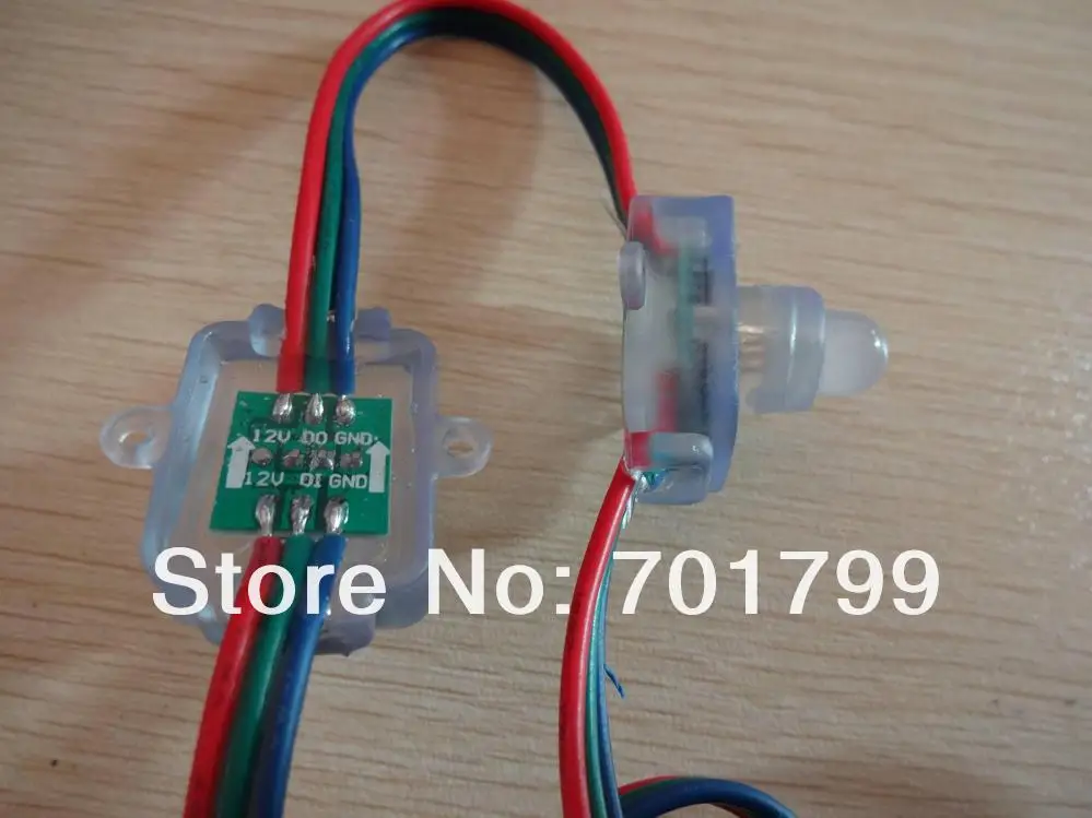 100 шт. DC12V вход IP68 WS2811 светодиодная точечная лампа, цветная(RGB) провод, входной разъем с длиной 2 м 4 core мужской коннектор