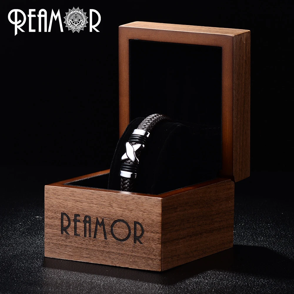 Мужской браслет талисман REAMOR с буквой X из нержавеющей стали 316L широкий плетеный