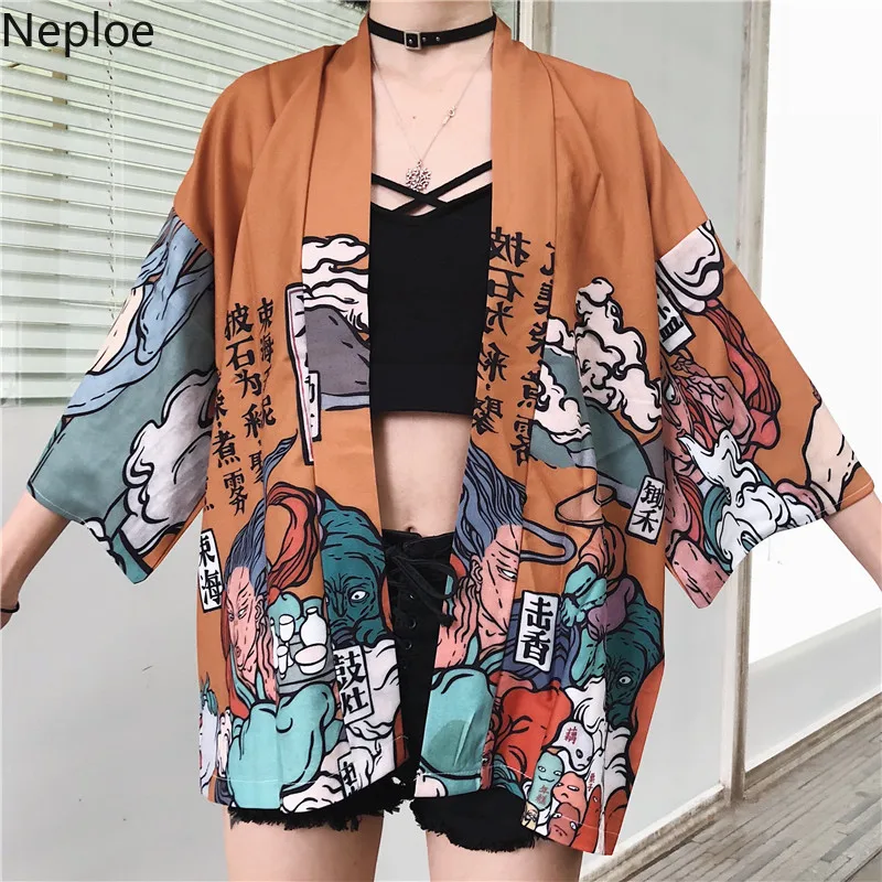 Neploe японское кимоно кардиган Винтаж Харадзюку традиционная юката женская рубашка Летняя размера плюс кимоно женские блузки 37768