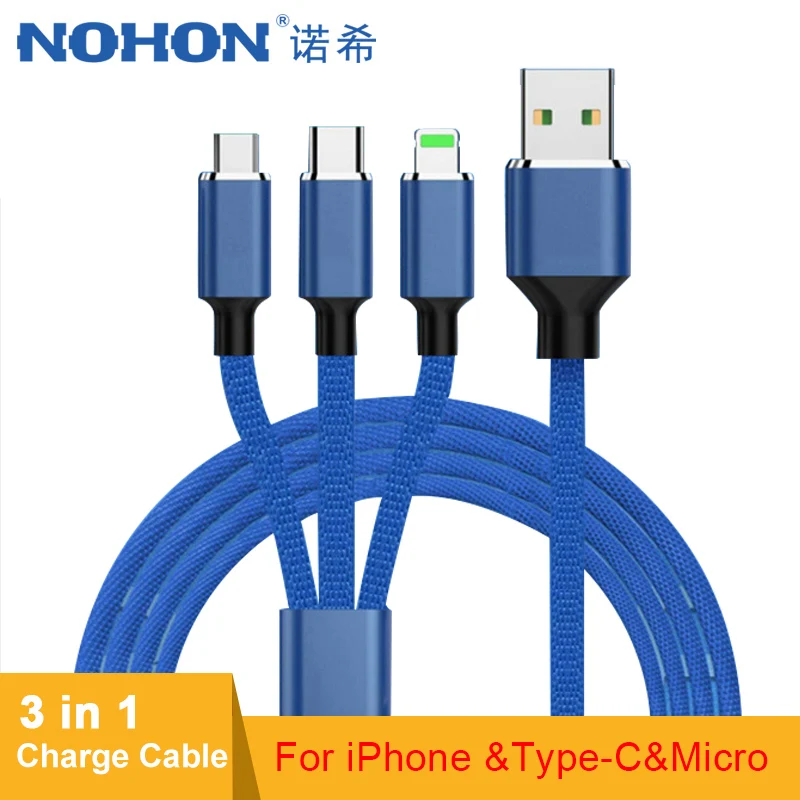Кабель зарядный NOHON 3 в 1 с Micro USB Type C для iPhone X 8 7 XS MAX XR|Кабели мобильных телефонов| |