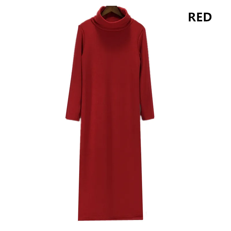 Женское осенне-зимнее платье, утепленное теплое Макси платье с бархатом, платья с высоким воротом и длинным рукавом Vestidos размера плюс 5XL 6XL - Цвет: Красный