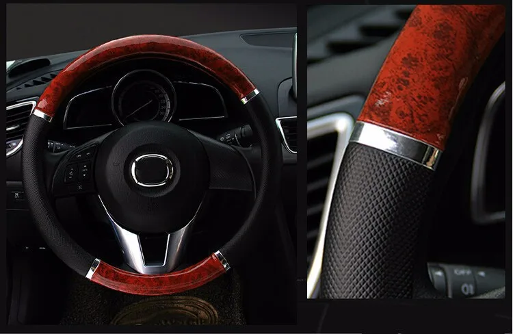 DERMAY Premium Wood-Design Steering Wheel Cover