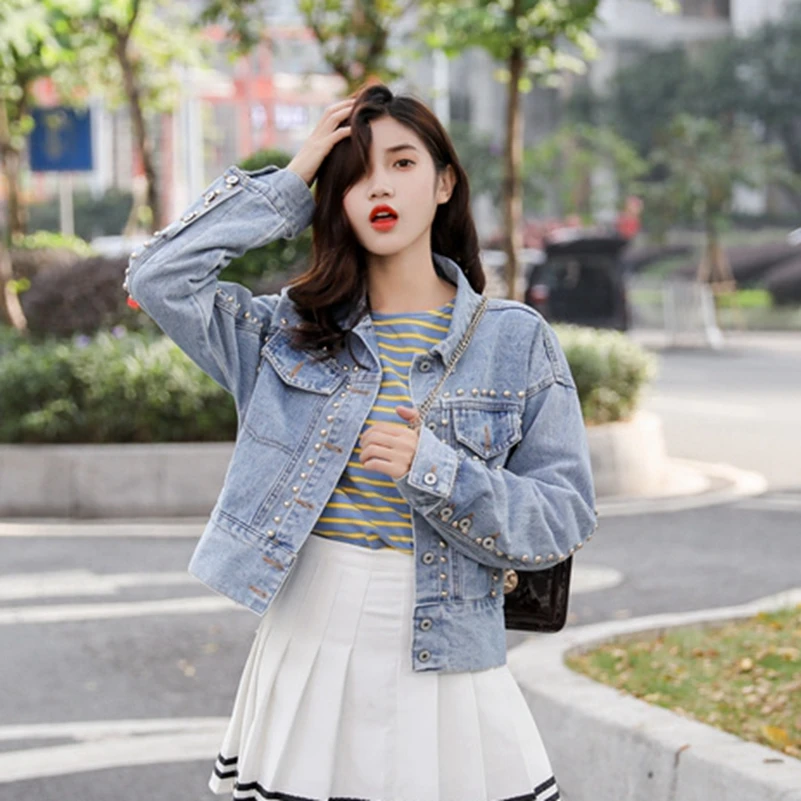 

SexeMara fashion The New Loose rivet Wild Washed Denim jacket free shipping