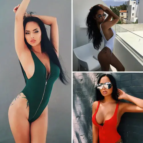 

2018 New Zipper One-Piece Bikini Sexy Women Monokini Bikini Swimwear Push Up Padded Summer Beachwear Swimsuit Bathing Suit