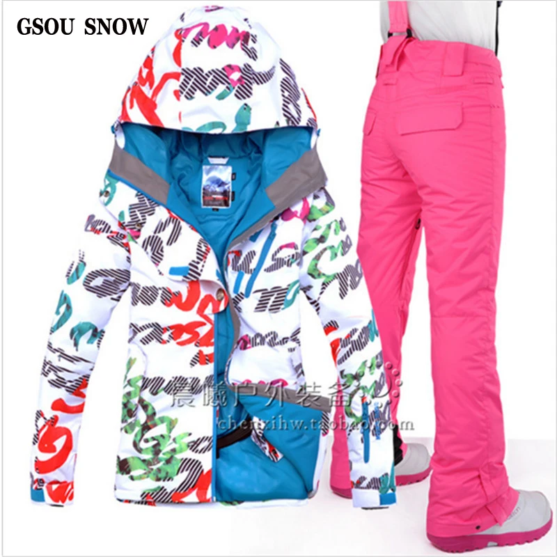 GSOU SNOW Pattern Style Women's Skiing Suit Ski Jacket + Pant