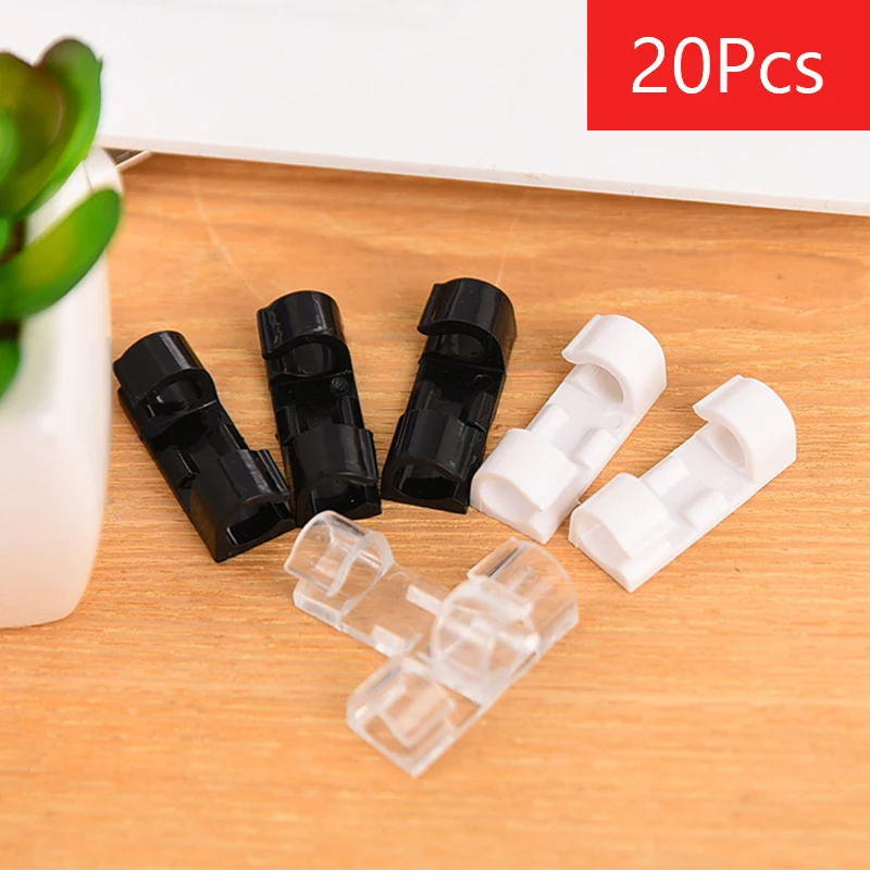 20Pc Cable Cord Wire Line Organizer Clips Fixer Fastener Tidy Holder Desk Wall Organiser Tie Adhesive Clamp | Дом и сад