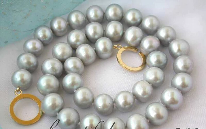 

fast great 17" 12mm round gray freshwater pearl necklace 14KGP