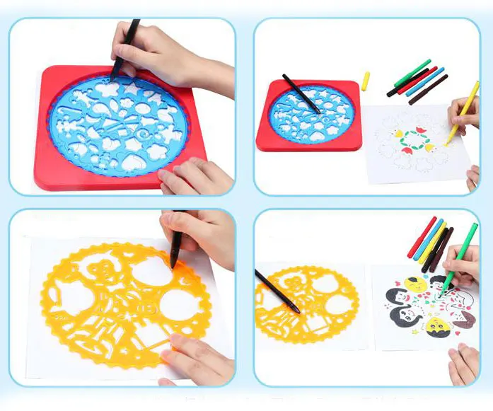 Kaufen Spirograph Schablonen Kunst Handwerk Spielzeug Zeichnung Vorlage kinder Zeichnung Werkzeuge, Geschenk Packs, Malerei Sets