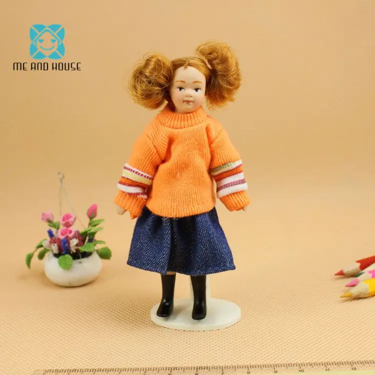 

1:12 dollhouse porcelain orange sweater miniature figures people mini girl doll