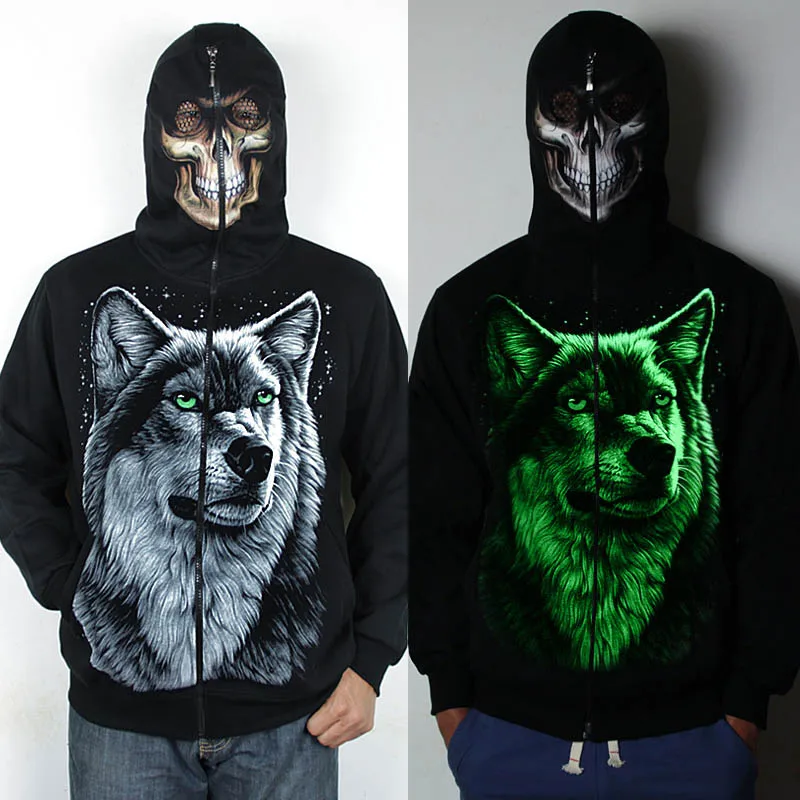 Luminous Skull Hoodie Men Women Sweatshirt Outerwear Male Tops Spring Hooded Jacket Coat Glow In The Dark Clothing  (13)