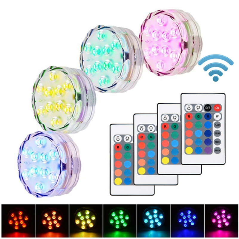 

10 leds RGB LED Submersible Underwater Lights with Iron IP68 Waterproof Vase Lamp Battery Operation Swimming Pool Night Lights