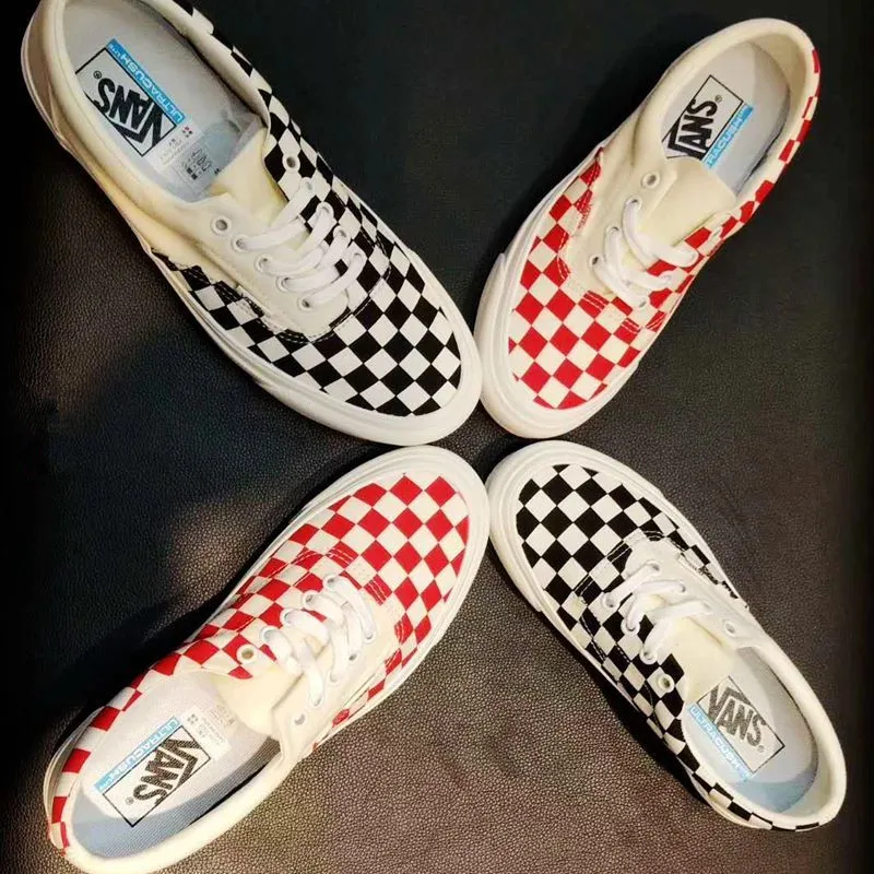 

Original Classic VANS Authentic Classic Red black plate grid Bottom Print Low Skateboarding shoes sneakers canvas shoes Eur36-44