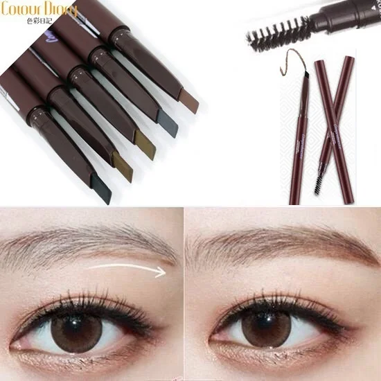 1 Piece Korean Makeup Triangle Automatic Spin Eyebrow Pencil with Brush