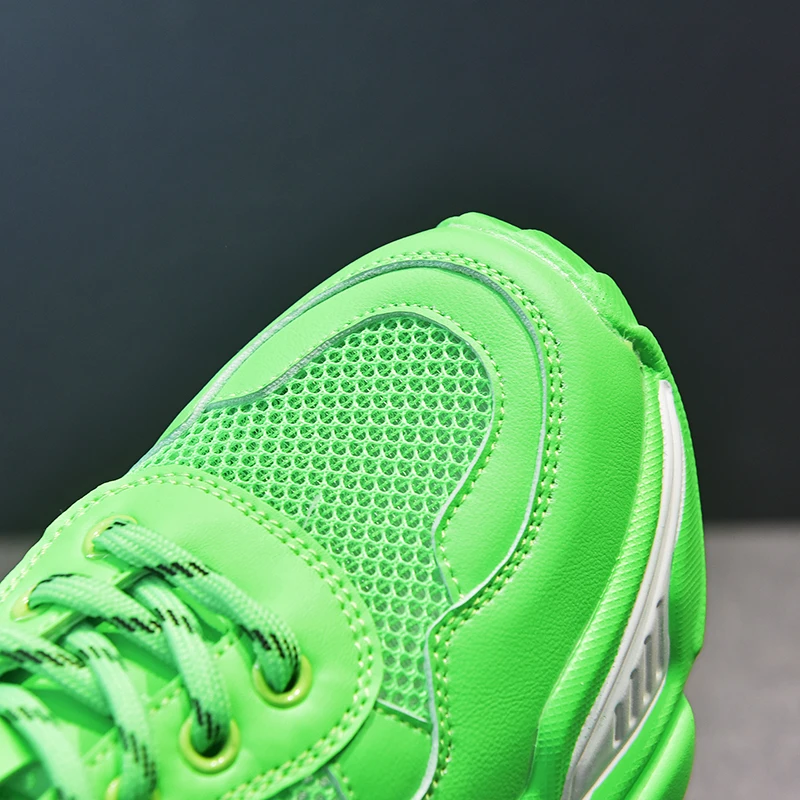 Новинка года; модные кроссовки на массивном каблуке; женская обувь; кроссовки на платформе и высоком каблуке; повседневные кроссовки; Цвет зеленый, белый, желтый; chaussures femme