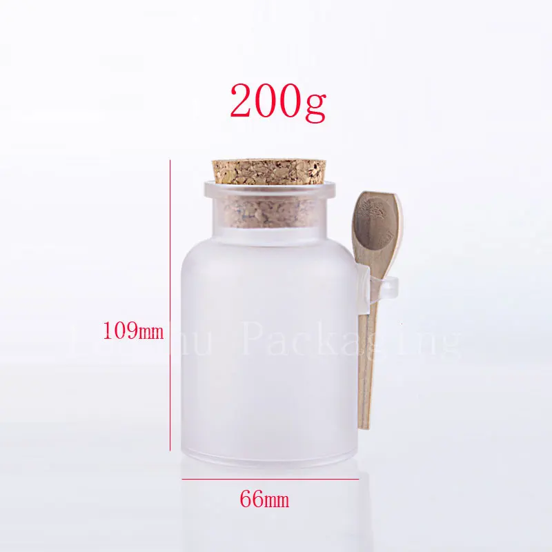 

200g X20 empty round bath salt bottles with wooden cork ,powder cosmetic jars container with cork and spoon cosmetics packaging
