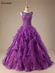 Favordear 2019 новый роскошный оборками Длинные вечерние платья, блестящие бисером со шнуровкой сзади Vestido De 15 Anos De Кепки Quinceanera платье