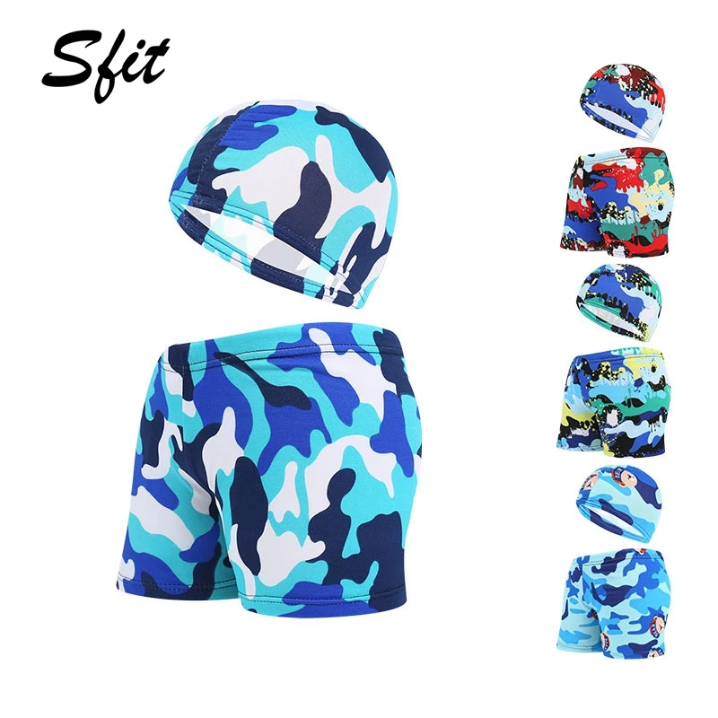 

Sfit Summer 40-90 Kg Toddler Boys Swimming Trunks Cartoon Children's Swimwear Bathing Suit Kids Stretch Beach Shorts With Cap
