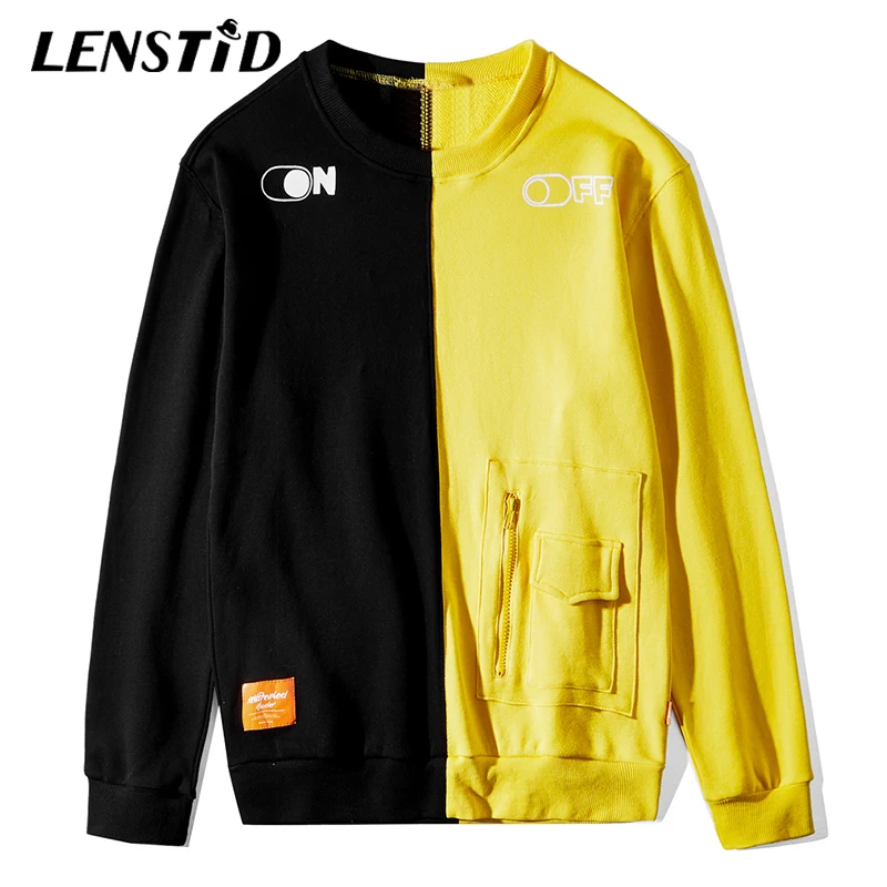 

LENSTID Color Block Patchwork Sweatshirts Hoodies Men 2019 Hip Hop Casual Pullover Sweatshirt Hipster Streetwear Brand Clothing
