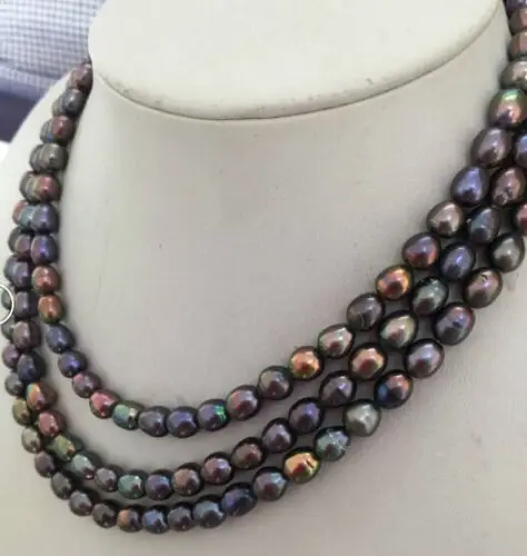 

HOT 0015166 stunning tahitian black peacock green multicolor pearl necklace 48inch