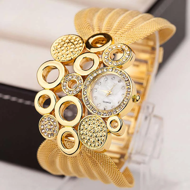 

Fashion Women Crystal Accented Bangle Bracelet Watch Alloy Mesh Strap Quartz Wrist Watch Jelwery @17 LXH