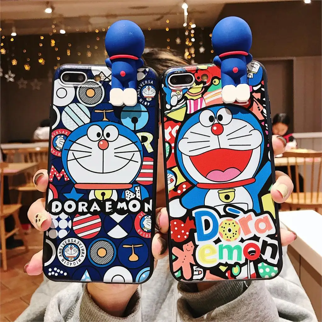 Для iPhone 11 Pro Xs Max XR 6 7 8Plus чехол Doraemon TPU кольцо подставка мягкий для телефона|Бамперы|