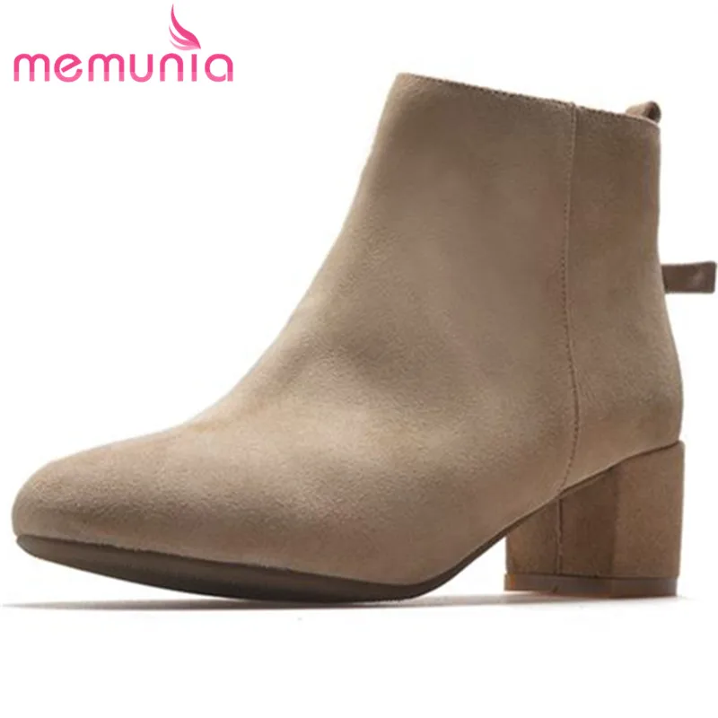 

MEMUNIA 2018 new fashion ankle boots for women round toe zipper autumn winter suede leather boots med heels shoes woman