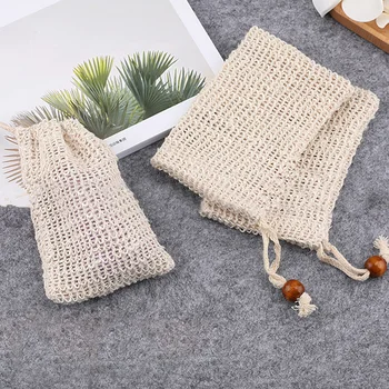 

4 PCS Natural Linen Non-slip Soap Drawstring Mesh Bag Pouch Facial Cleaning Bath Shower Massage Exfoliating Mesh Drawstring Bag