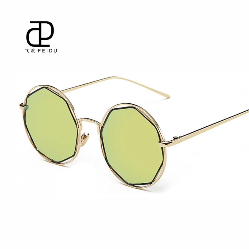 

FEIDU Sunglasses Fashion Driving Glasses Mirror Coating Sunglasses Round Eyewear Celebrity Same Paragraph Metal Temples With Box