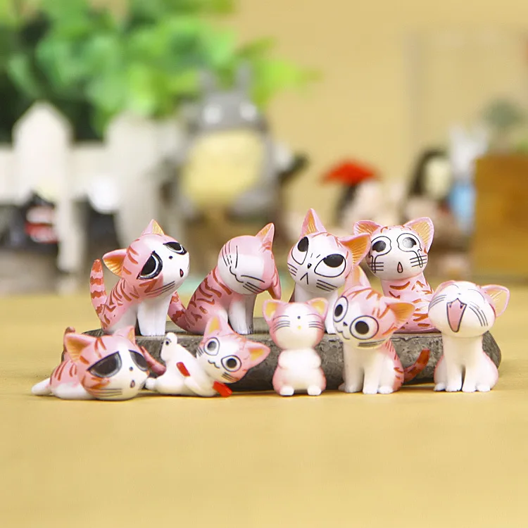 9 шт. Kawaii cheur Cats Kitty статуя миниатюры смолы котенок кошка фигурки Мини садовые фигурки украшения для дома детские игрушки - Цвет: Розовый