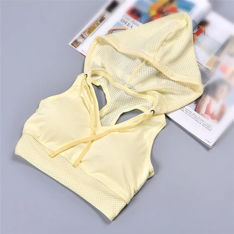 Pink Pulling Rope Shockproof Sports Bra Gym Hoodie Yoga Running Bra Tops Women Fitness Sport Tanks with Hat Sujetador Bralet