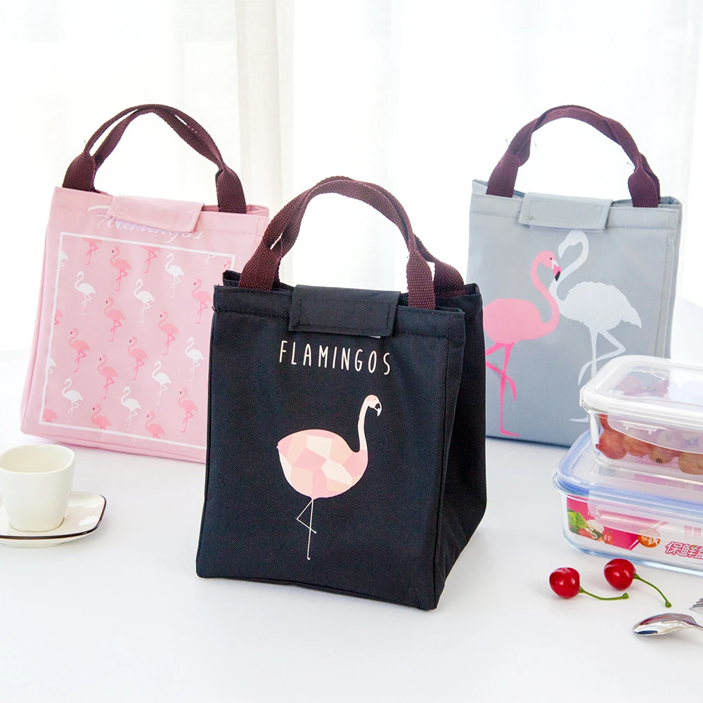 BONAMIE Flamingo Waterproof Oxford Tote Beach Lunch Bag Thermal Food