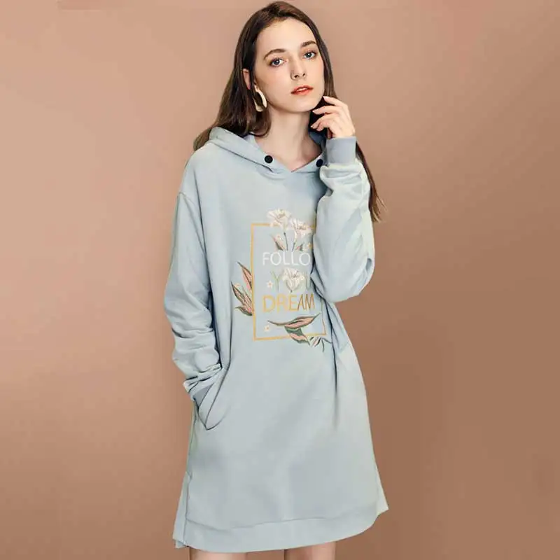  ARTKA 2018 Autumn Winter Women Loose All-match Hooded Pullovers Letters Embroidery Long Sleeve Casu