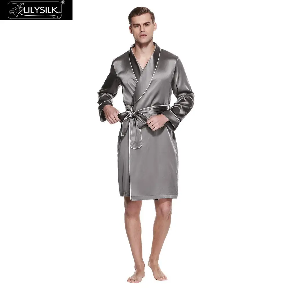 LilySilk халат пижамы для мужчин из чистого шелка Роскошный натуральный великолепный с контрастной окантовкой 22 momme мужская одежда