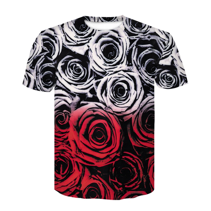 T Shirt Men Flower Tshirt Hip Hop Tee Red 3d Print T-shirt Cool Mens Clothing 2018 New Summer Casual Tops Streetwear drop ship