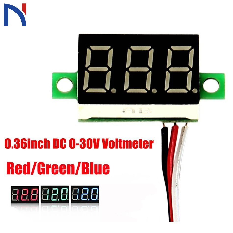 

3 Wires 0.36 inch DC 0-30V Red LED Panel Voltage Meter 3-Digital Display Voltmeter Red Blue Green DC30V