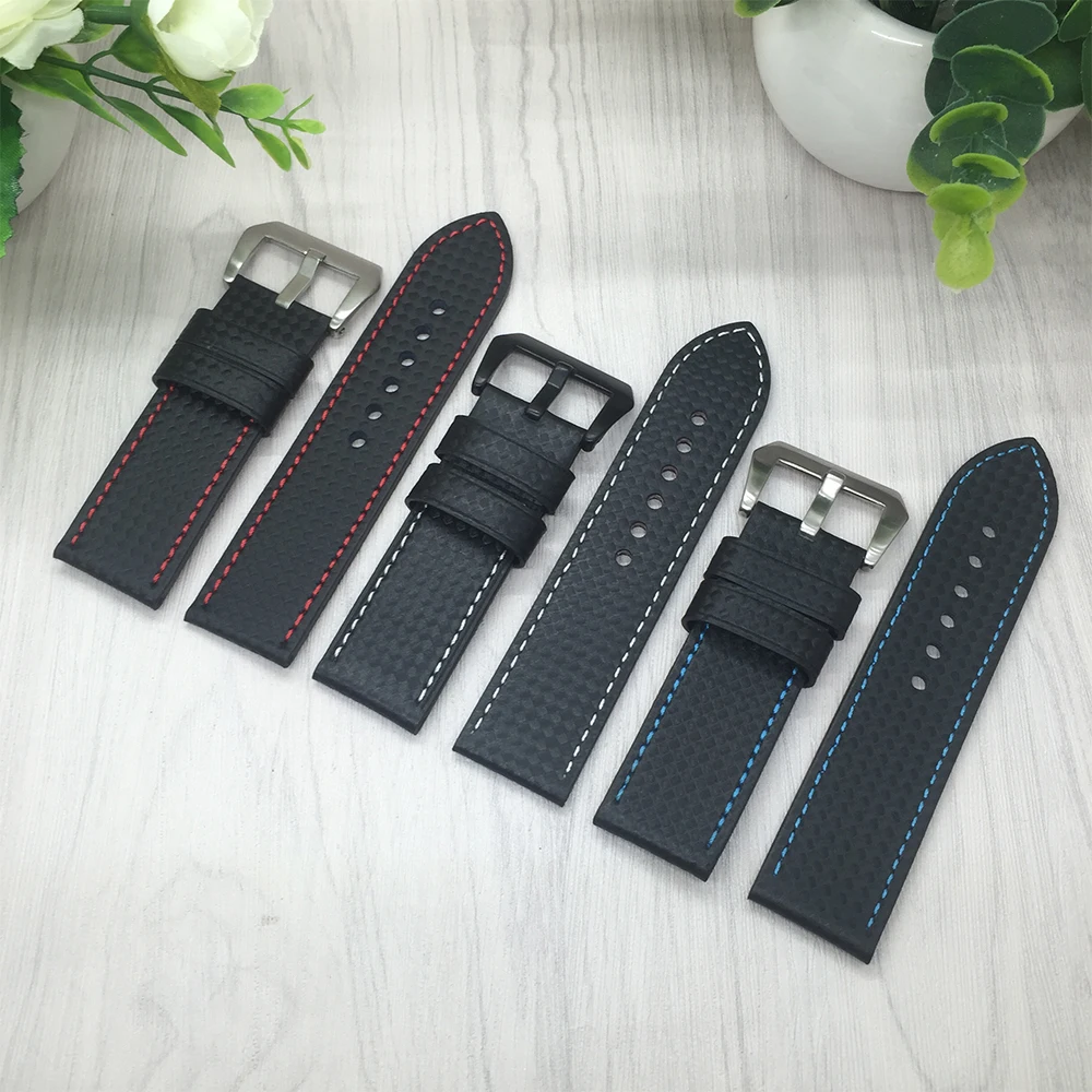 Quality Carbon fibre Leather Watchband For Garmin Fenix 3 26mm Mens Leather font b Watch b