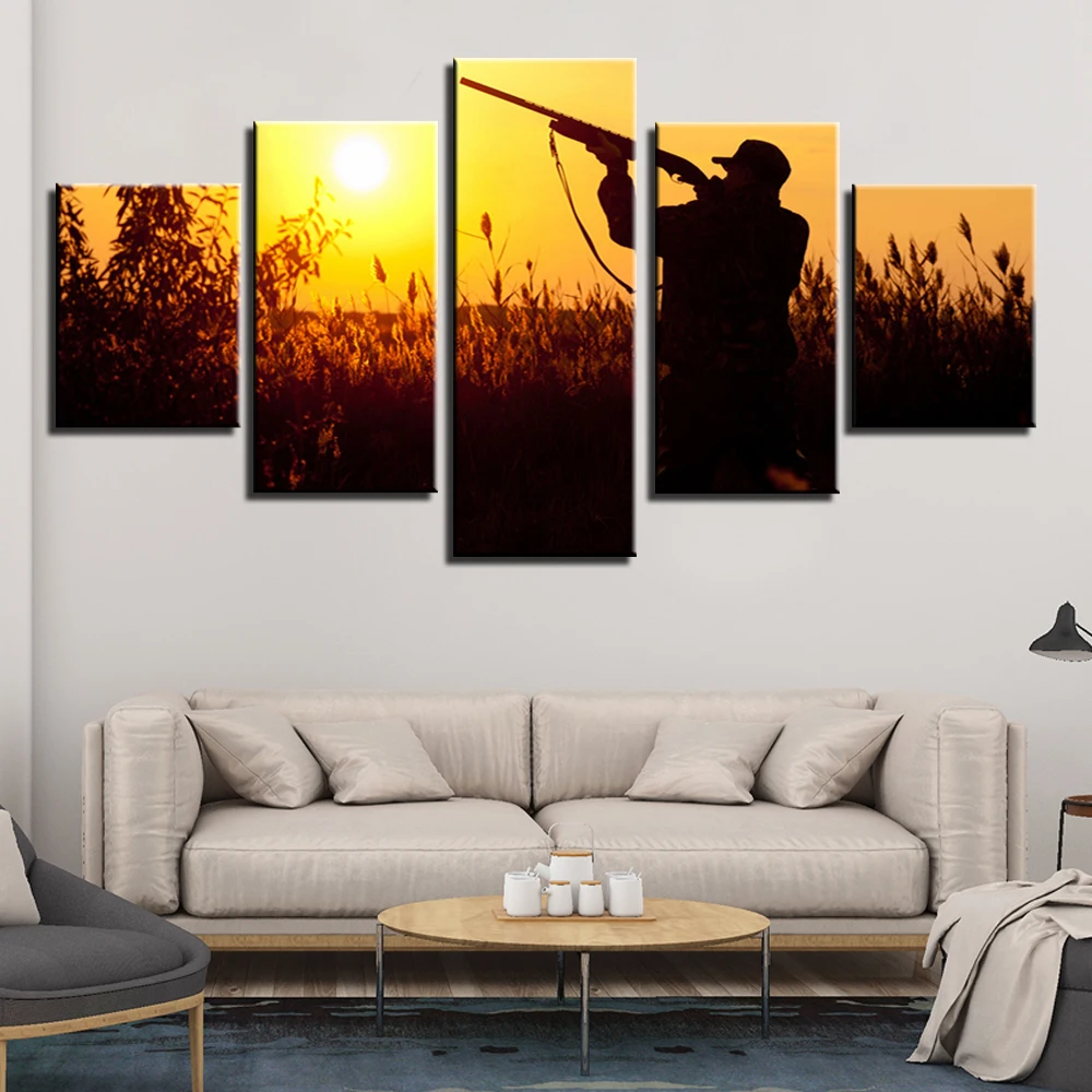 

HD Print 5 Pieces Canvas Art Decoration Pictures Hunting Posters Painting Wall Art Home Decoration for Living Room